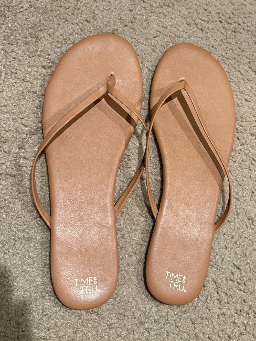 Time and Tru Nude Tan Slim-Strap Flip Flop Sandals